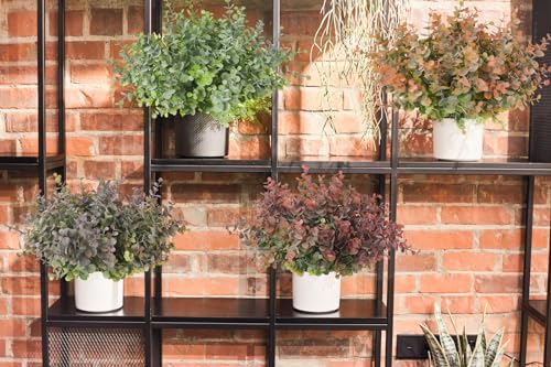 RECUTMS 8 Bundles Artificial Greenery Plants Stems Outdoor Fake Eucalyptus Plants Boxwood Bushes for Summer Spring Farmhouse Office Vase Centerpiece Indoor Graduation Wedding Decoration(Dusty Green)