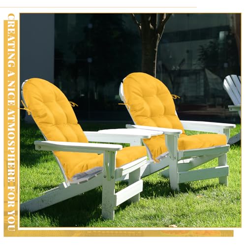 Geelin 2 Pcs Outdoor Patio Chair Cushion Thick High Back Adirondack Chair Cushion Tufted Weather & Fade Resistant Anti-Slip Outside Rocking Chairs Pads with Ties, 44 x 19 x 4 Inch (Amber) - color: Amber