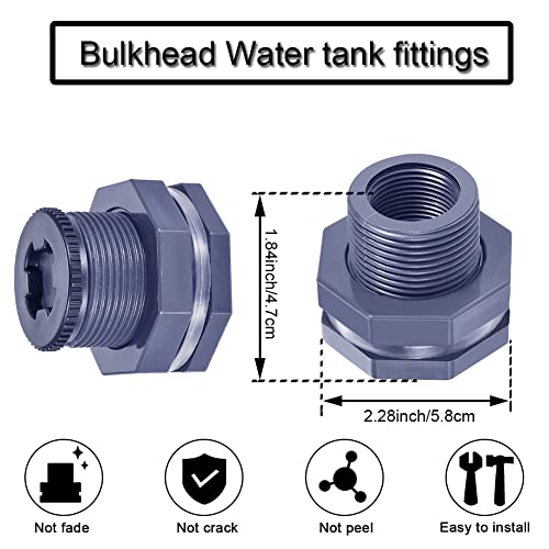 3/4” Female PVC Bulkhead Fitting with Plug Silicon Seal Gasket Water Tank Connector for 1-3/8 Inch or 1-1/2 Inch Hole Saw Rain Barrels, Aquariums (pack of 2) - color: 2 Pcs, size: 3/4 Inch