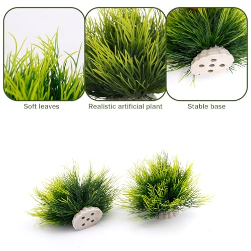 2pcs Aquarium Plants, Lifelike Artificial Fish Tank Plastic Grass Decorations Green Durable & Safe Goldfish Betta Fish Tank Decor Accessories Supplies for Freshwater Saltwater Aquariums