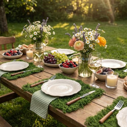 Zeyune 6 Pcs Artificial Moss Table Runner for Wonderland Tea Party Decoration Fake Moss Sheet Roll Waterproof for Enchanted Forest Fairy Decor Holiday Garden Wedding Birthday (11.8 x 11.8 Inch,Green) - color: Green, size: 11.8 x 11.8 Inch