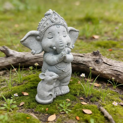 livelyfish Small Elephant Statue Sandstone Figurine Hindu Meditation Buddha Sculpture for Fish Tank Aquarium Decoration (E) - color: E