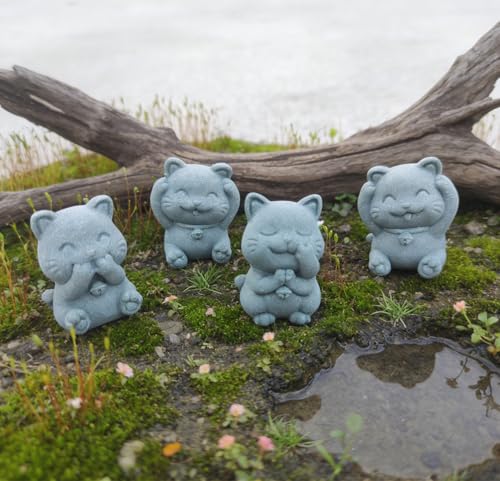 livelyfish Cute Cat Figurine Lucky Cat Statue Sandstone Animal Sculpture Tea Pet Tabletop Ornaments Micro Landscape Fairy Garden Aquarium Decor (C) - color: C