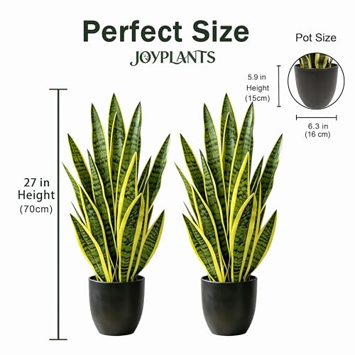 Artificial Snake Plant 2.3FT-2PCS, 27'' Sansevieria Plant with Black Pot, Low Maintenance Mother-in-Law's Tongue for Home Decor Indoor Outdoor, Desk Corner Office Hotel Garden(Yellow-2Pack) - color: Yellow-27in (2 Pack)