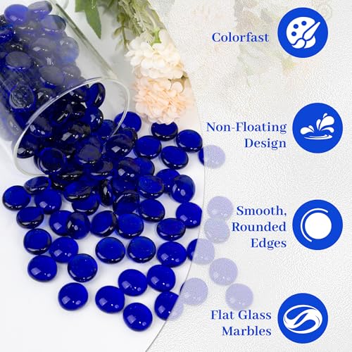 Blue Flat Glass Marbles, 1 lb Transparent Vase Filler Pebbles Gems, Decorative Glass Beads for Vases, Table Scatter, Crafts, Floral, Mancala Stones, Centerpieces, Aquarium Rocks for Fish Tank - color: Blue