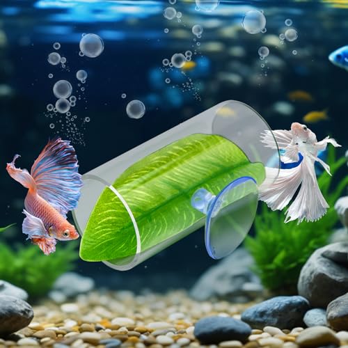 CousDUoBe 2 Pack Betta Fish Acrylic Tube Tunnel,Betta Fish Leaf Pad Simulating The Natural Habitat for Betta Spawning Grounds Breeding Resting Bed，Betta Toys Shelter Hideaway, Clear, 2Pca-SD - style: 2 Pack
