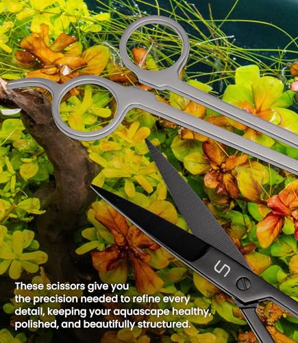 UNS Pro Aquascaping Tools - Stainless Steel Aquarium Accessories for Trimming Carpet & Stem Aquatic Plants, Coral Cutting in Freshwater, Reef, Terrarium or Vivarium Tanks - Straight Scissors, Black - color: Black