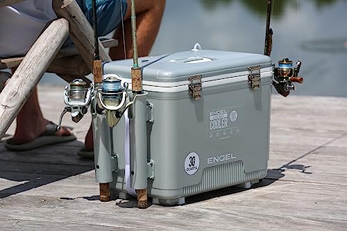 ENGEL Live Bait Cooler PRO for Fishing - Portable Minnow and Bait Bucket with Lithium-Ion Rechargeable Aerator - color: Silver, size: 30 Quarts