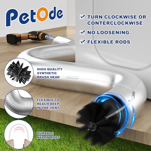 PetOde 32 Feet Dryer Vent Cleaner Kit, Enhanced Flexible Quick Snap Brush with Drill Attachment for Effective Cleaning, 360 Degree Rotation Without Loosening, Use with or Without a Power Drill - size: 32FEET