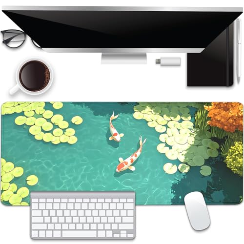 Koi Carp Fish Desk Pad Mouse Pad,Large Gaming Mouse Mat with Stitched Edges,Non-Slip Rubber Base Mousepad for Office PC Keyboard Laptop and Home Work Desk Mat(27.5X11.8 in) - color: KOI-2
