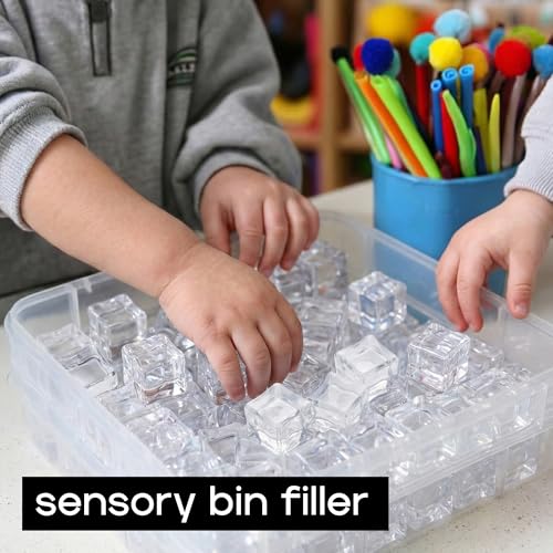 Acrylic Cubes - Gemstones and Crystals - Bag of 39 pcs Vase Filler Jewels for Crafts - Fish Tank Rocks - Sensory Bin Filler Gems for Crafting - Fake Ice Cubes - Clear - color: Clear Cubes