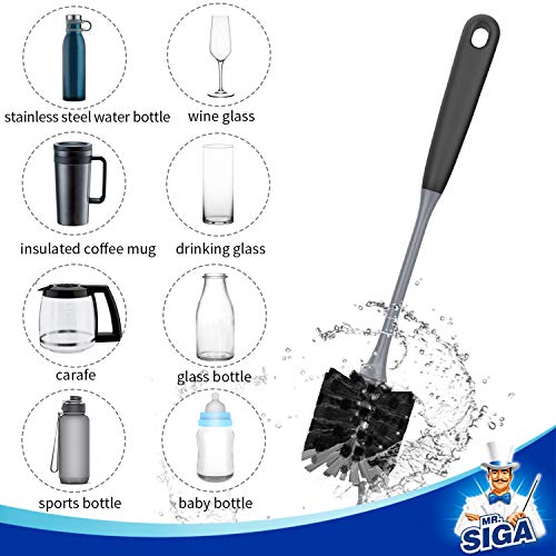 MR.SIGA Long Handle Bottle Brush, Flexible Scrub Brush for Water Bottles, Glasswares, Mugs, Black, 2 Pack - color: Black