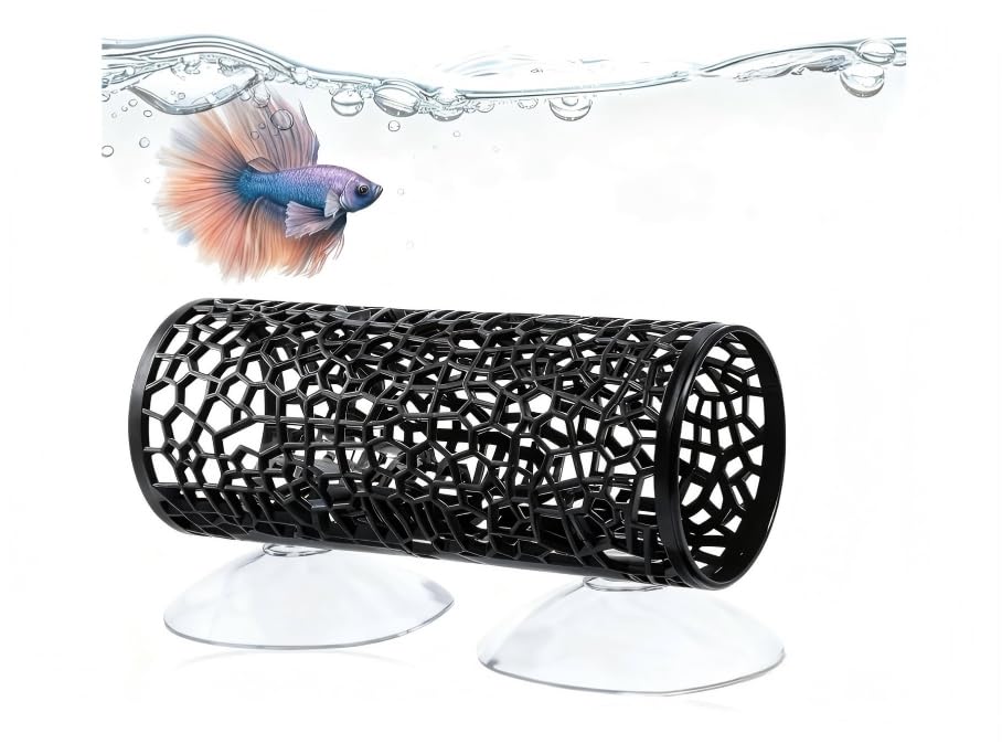 Betta Fish Tunnel Hammock, Safe Aquarium Decor for Smallfish Shrimp, Bettas Tank Accessories with Suction Cups Perfect for Hideout and Play Area（Black）