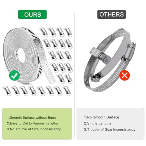 Hose Clamps, DIY 56 FT Metal Strap + 24 Fasteners, Hose Clamps Stainless Steel, Large Adjustable Hose Clamp Pipe Clamp for Pipe Automotive Mechanical Applications - size: 56 FT Metal Strap + 24 Fasteners