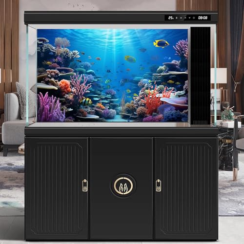 Under The Sea Aquarium Background Underwater Coral Reef Panorama Fish Tank Backdrop Ocean Underwater World Terrarium Background Decorations Tropical Fish Undersea Theme Aquarium Decor 24x12in - color: Blue Purple, size: 24(W)x12(H)in
