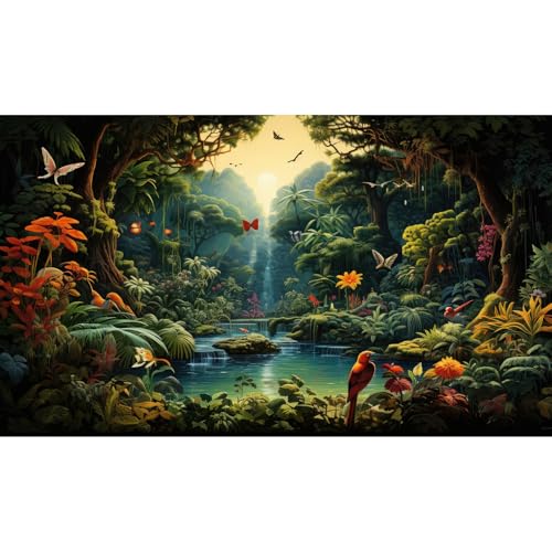 Rainforest Waterfall Aquarium Background Lush Jungle Vibrant Flowers Birds Fish Tank Background Exotic Animals Tropical Plants Reptile Tank Backgrounds Jungle View Terrarium Backgrounds 36x24in - color: Rose Red_Green, size: 36(W)x24(H)inches/ 90(W)*60cm(