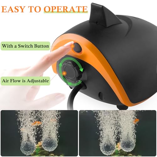 HITOP 4W 110GPH Powerful Aquarium Air Pump, Quiet 2-outlets Aquarium Aerator, Adjustable Fish Tank Air Pump with Accessories, for 20-200 Gallon Tank, with ON/Off Button - style: 4W