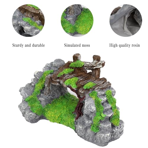 Resin Fish Tank Decoration Come with Bridge and Rockery Element Fish Tank Decoration for Aquarium and Domestic Fishs Tank (A)