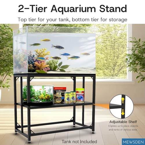 Fish Tank Stand,10 Gallon Heavy Duty Metal Aquarium Stands, Reptile Tank, Turtle Tank, Breeder Tank Stand, 220LBS Capacity Terrarium Stand Rack with 2-Tier Storage Shelves (Black, 24.8"x9.2"x30") - color: Black, size: (10 Gallon)24.8"x9.25"