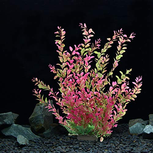 18 Inch Artificial Aquarium Plants, Red Rhodo Plastic Fish Tank Decorations, Safe for Freshwater & Saltwater, Non-Toxic Stone Base Ornament for Betta Fish Tank - color: Red