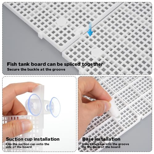 10 Pieces High-Density Aquarium Grid Plastic, Fish Tank Divider with 60 Brackets and 8 Suction Cups, Plastic Egg Crate Grid for DIY Fish Tank Separation and Bottom Protection in Aquascaping