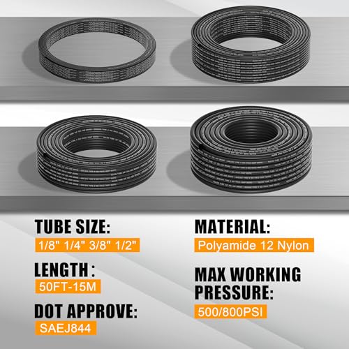 205 PCS Quick Connect Air Hose Fittings with 4 Rolls 50FT 1/8" 1/4" 3/8" 1/2" DOT Air Lines Kit Pneumatic Air Line Quick Connect Quick Release Fitting and Tubing Kit