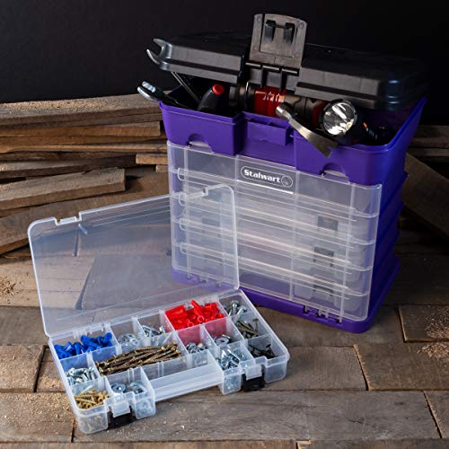 Storage and Tool Box-Durable Organizer Utility Box-4 Drawers with 19 Compartments Each for Hardware, Fish Tackle, Beads, and More by Stalwart (Purple) - color: Purple
