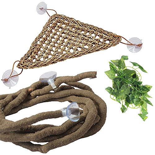 PINVNBY Bearded Dragon Hammock, Bearded Dragon Tank Accessories, Jungle Climber Vines Flexible Reptile Terrarium Leaves with Suction Cups Habitat Decor for Chameleon, Lizards, Gecko, Snakes（3 PCS） - color: 3 PCS