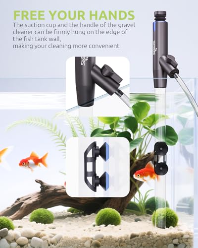 Aquarium Vacuum Gravel Cleaner Adjustable, Aquariums Siphon Fish Tank Cleaner, Manual Python Water Changer with Air Push Button, Fishtank Vacuums Cleaning Kit for Suck Manure Wash Sand - color: Navy Blue + Silver Gray