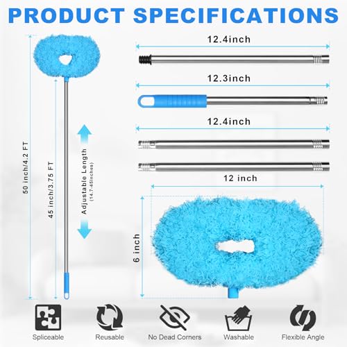 Storystore Ceiling Fan Cleaner Duster - Adjustable Duster with Extension Pole,Dusters for Cleaning Fan Blade, Walls and Cobweb (Blue) - color: Round-blue
