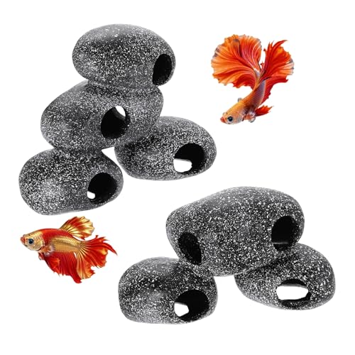 Aquarium Decorations Rocks, 7.1x3x4.1/6.9x2.8x5.5 Inch Betta Hide Resin Realistic Fish Tank Ornaments, 2Pcs(Grey), Intended for Small Fish/Shrimp/Guppy - size: 7.1x3x4.1 Inch/6.9x2.8x5.5 Inch