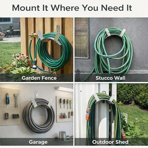 Gardzen 304 Stainless Steel Garden Hose Holder, Heavy Duty Wall Mounted Hanger, Rust-Resistant Outdoor Storage Rack for Backyard, Fence, Garage & Shed