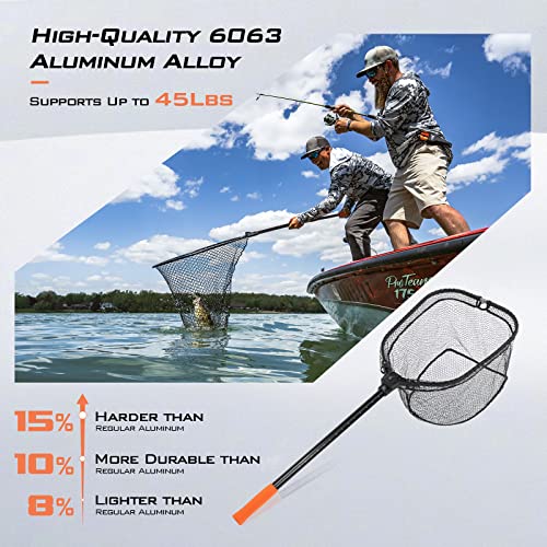 KastKing Brutus Fishing Net, Foldable Extendable Fish Landing Net, Lightweight & Portable Fishing Net with Soft EVA Foam Handle, Holds up to 44lbs/20KG, Fish-Friendly Mesh for a Safe Release - size: 45" Total Length(not extendable), style: Pvc Net