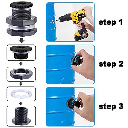 2 PCS Rain Barrel Bulkhead Fitting kit with Plugs and Hole Saw Tool, 1/2 Inch PVC Spigot Connector Kit for Rain Barrels Water Tanks Pools Aquariums Tubs (Bulkhead 1/2 Inch) - size: 1/2 Inch (Diameter 20mm)