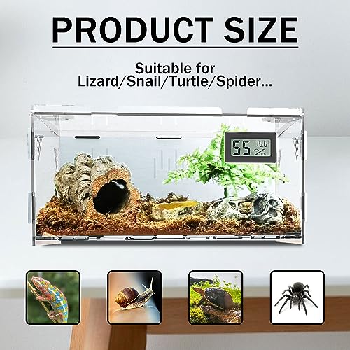Reptile Terrariums, with Temperature Hygrometer, 15.7"x9.9"x7.1"Acrylic Reptile Breeding Box Terrarium Cage Tank for Small Reptile Insect Home Office - size: Terrestrial L (No Tray)