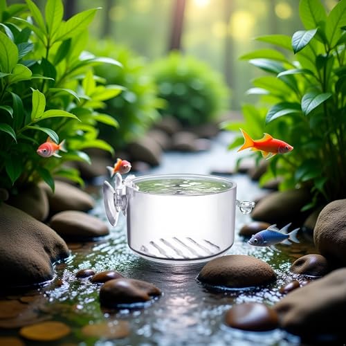 BWESOO Transparent Round Aquatic Planter Cups with Hole, Mini Acrylic Aquatic Plant Pot Holder with Suction Cup Aquarium Decor, for Aquarium Shrimp Fish Live Plants