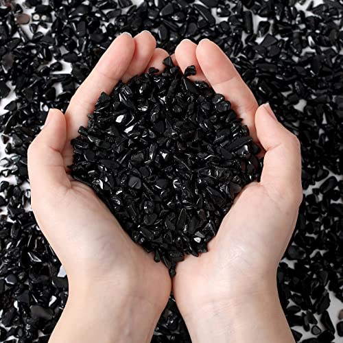 MAIBAOTA Natural Black Obsidian Crystal Quartz Rocks Chips Vase Filler Rocks for Succulent Plant Small Fish Tank Aquarium Gravel Decorative Pebbles Stones(200 gram) - color: Black-obsidian, size: 0.45 Pound