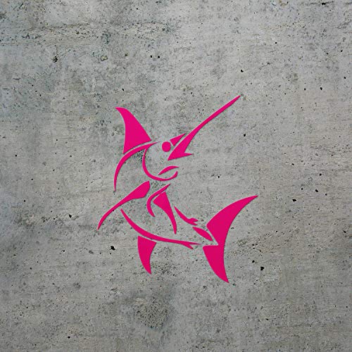 Decal Stickers of Stylized Marlin Fish (Pink) (Set of 2) Premium Waterproof Vinyl Decal Stickers for Laptop Phone Accessory Helmet Car Window Mug Tuber Cup Door Wall Decoration - ANDstic512501PI - color: Pink, size: 3.8'' x 4.4''