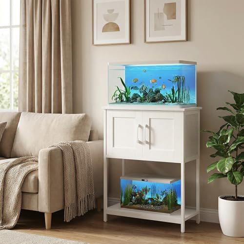 MAHANCRIS 10 Gallon Fish Tank Stand, Metal Frame Aquarium Stand, Cabinet for Fish Tank Accessories Storage, Heavy Duty Reptile Turtle Tank Stand for Home Office, 23.6" L x 11.8" W, White FTWT2101 - color: White
