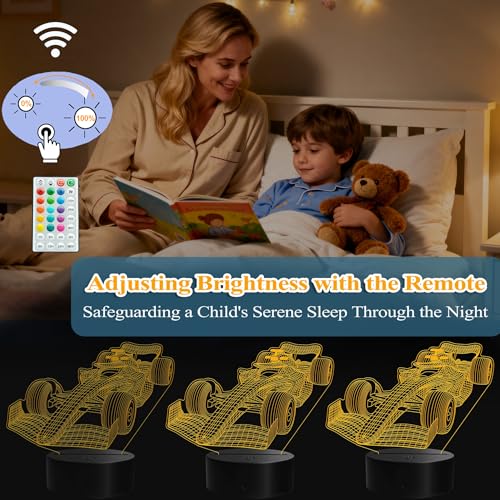 F1 Car Night Light, Formula One Gifts, 3D Illusion Lamp with Remote Control, 16 RGB Colors, 4 Flashing Modes, Timer, Dimmable, Men Boy Racing Car Gifts Room Decoration for Holiday Birthday Christmas - color: Color 10