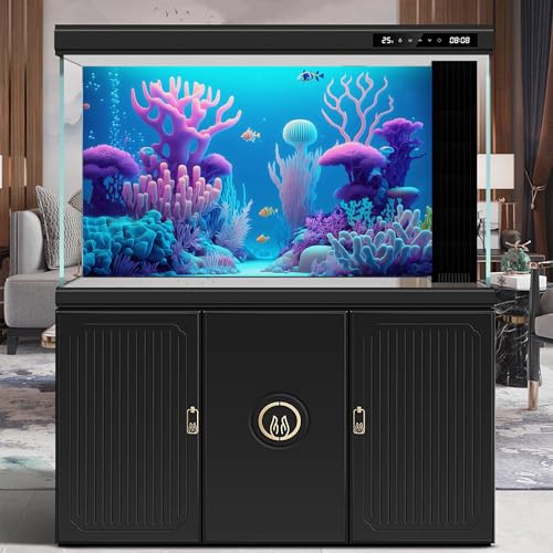 Underwater Landscape Aquarium Background Cartoon Style Pink Corals and Striped Fish Terrarium Background Tropical Colourful Fish Marine Sun Rays Fish Tank Backdrop Poster Decorations Vinyl 24x12in - color: Pure Blue, size: 24(W)x12(H)in