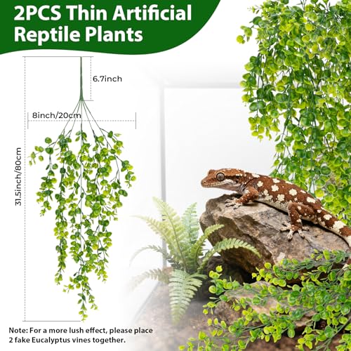 RAINFLOW 2PCS Fake Hanging Plants Reptile Habitat Vines – Artificial Terrarium Plants with Iron Stem, UV Resistant Faux Vines for Bearded Dragon Gecko Snake Turtle Tank Enclosure Decor Indoor Outdoor - color: Green