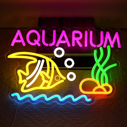 Fish Neon Sign Aquarium LED Light Sign for Wall Decor, Dimmable Tropical Fish Neon light for Bedroom Kids Room fishtank Beach Party Restaurant Ocean Museum Decoration,16.5 * 10.6inch