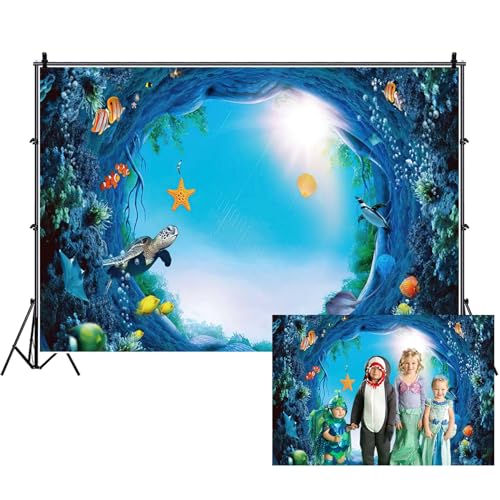 Renaiss 5x3ft Underwater World Backdrop Under The Sea Tropical Fish Sea Turtle Deep Sea Sunlight Seabed Aquarium Photography Background for Kids Newborn Baby Shower Birthday Decor Banner - color: WSNWH17096, size: 5x3ft