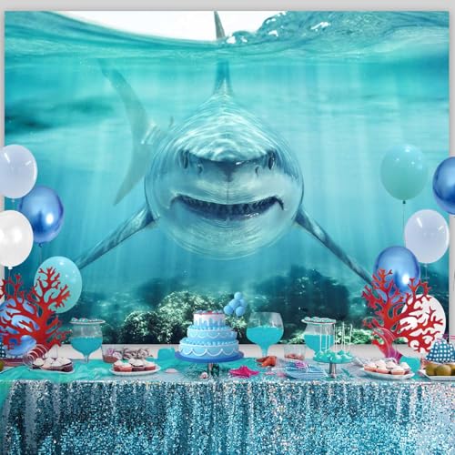 Shark Under The Sea Backdrop 6x4ft Fabric Underwater World Backdrops for Photography Ocean Coral Reef Shallows Aquarium Background Theme Party Decorations Banner Birthday Photo Studio Props - size: 6x4FT