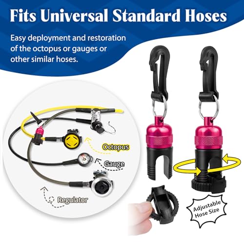 2PACK Scuba Regulator Hose Holder, Magnetic Adjustable Octopus Holder Octo Tank Retainer with Clip, Installs to Your BCD Easily! - color: Red