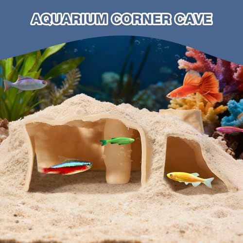 Aquarium Corner Cave, Underground Aquarium Cave Tunnel, Corner Viewing Fish Tank Hideout, Under Gravel Tunnel for Fish and Shrimp (Yellow) - color: Yellow