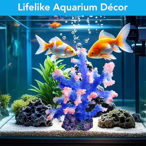Premium Coral Reef Ornament - Lifelike Artificial Coral Decor for Saltwater & Freshwater Aquariums | Hand-Painted Blue, Aquarium-Safe Polyresin (5.7"×5.1"×6.3") - color: Blue