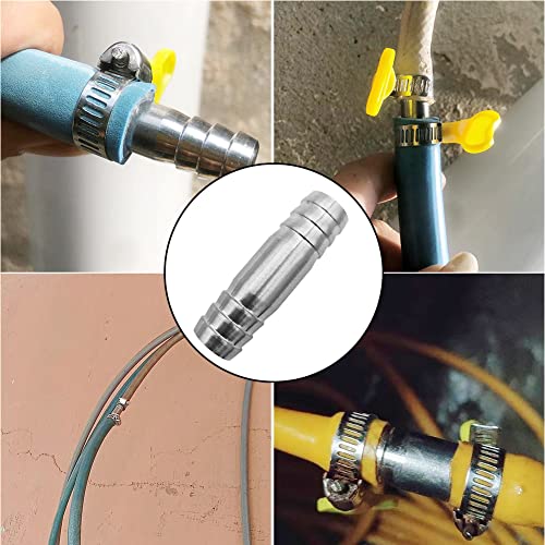Stainless Hose Barb 3/8" Splicer Mender Union Tubing Coupling Fittings with Hose Clamps Air Water Fuel Oil (pack of 2) - size: 3/8" Hose Barb