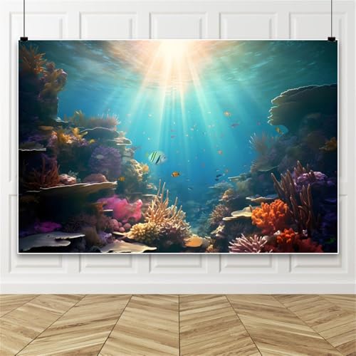 Underwater Sunlight Backdrop 10x8ft Tropical Fish Coral Photography Backdrop Blue Ocean Themed Background for Baby Shower Kids Birthday Party Decoration Portrait Photoshoots - color: Ocean-4